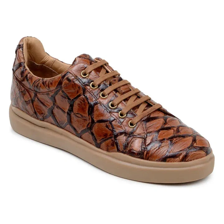 Belvedere Kingstone: Ægte Pirarucu Læder Sneakers - Antik Mandel, Eksklusiv Stil!