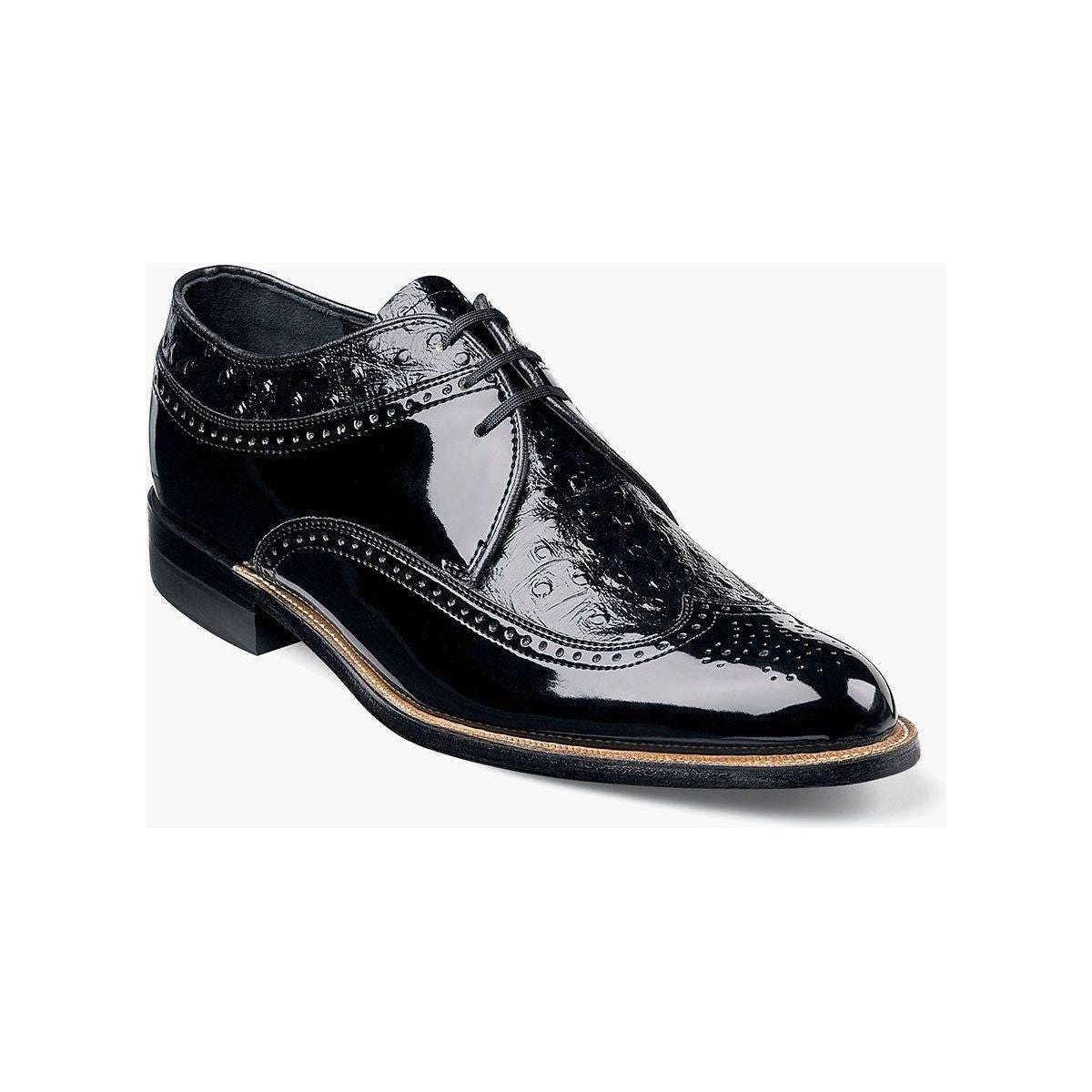 Stacy Adams Dayton: Læderkunst i Ostrich, Wingtip Elegance. Sort & Bourgogne. Klassisk Stil, Dansk Flair!